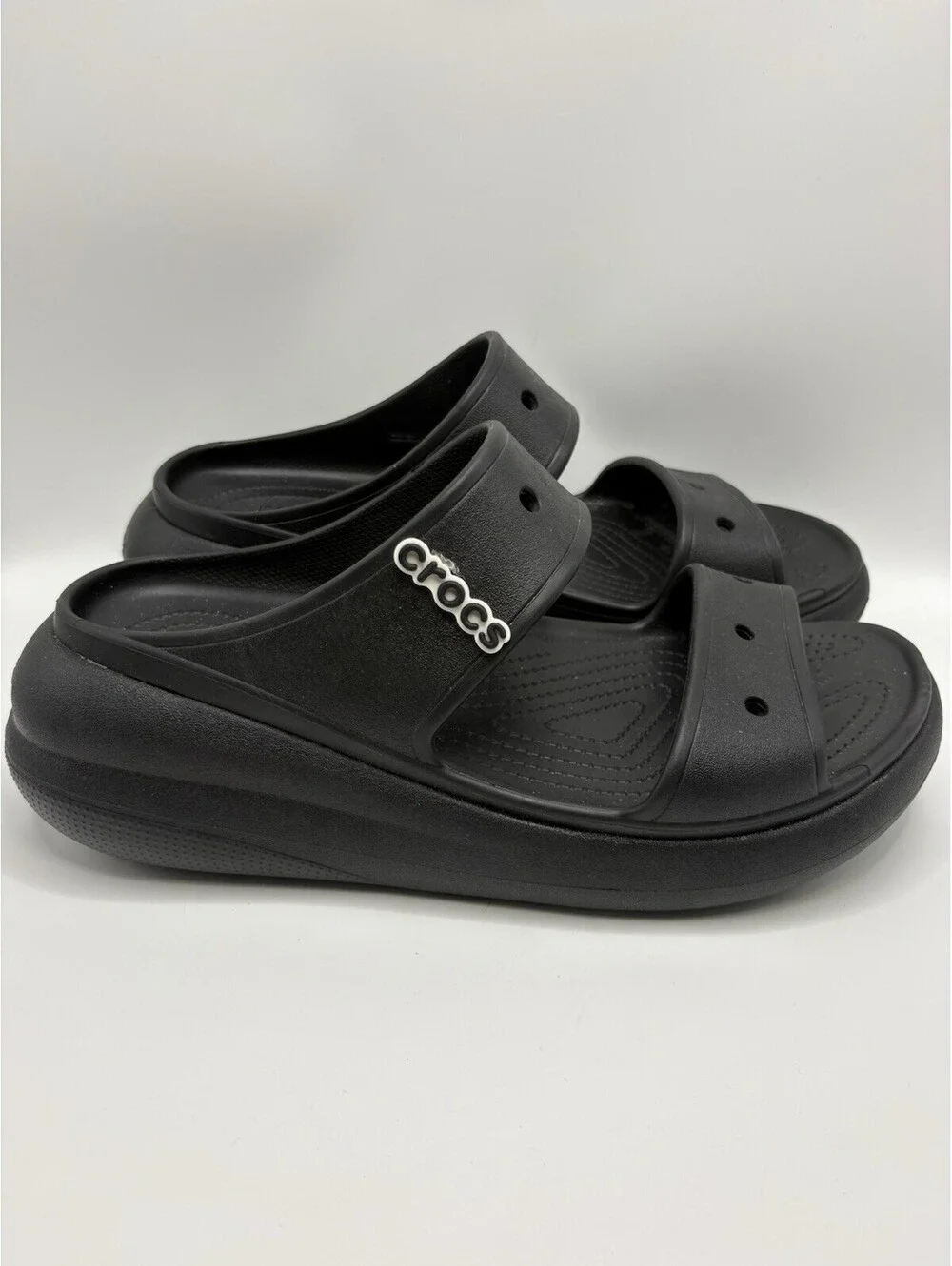 Crocs Sandals Slip-on Thick Sole Classic Crush Sandals Black Men's Sz 12 NWOB